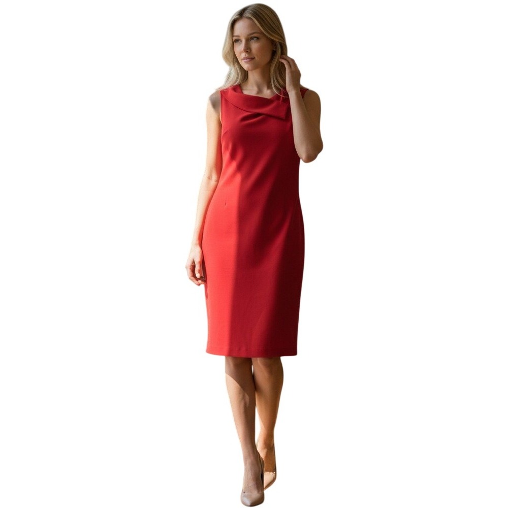 Vintage Miss Dorby Red Sheath Dress Sz 16 Sleeveless Cowl‎ Neck Lined Retro